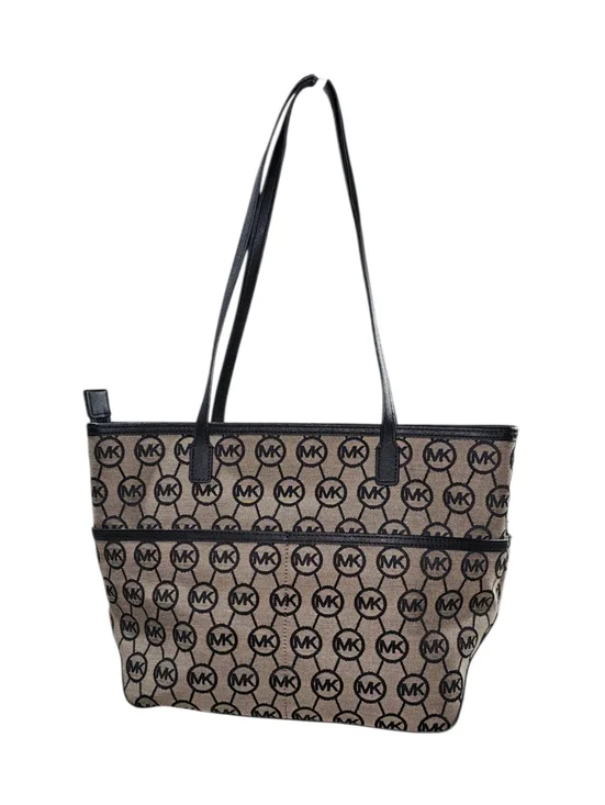 Michael Kors Jet Set Travel Brown MK Signature Tote Black Trim Gold Medallion - Picture 3 of 9
